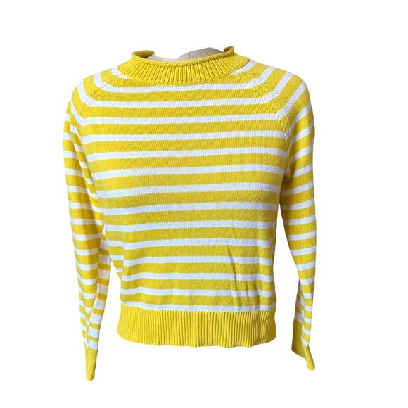 Banana Republic Yellow & White Striped Cotton Sweater Size Medium - Picture 1 of 5